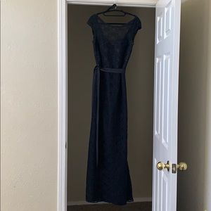 Black floral lace floor length bridesmaid dress